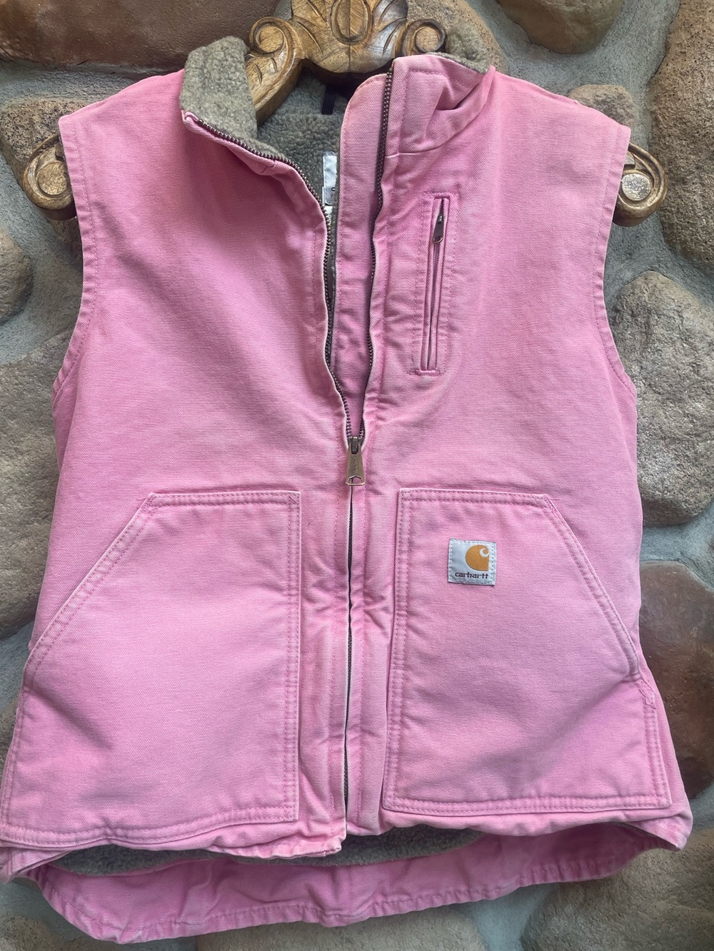 Beautiful!! BuBBleGuM PiNK CARHARTT VEST sherpa Lined canvas duck S